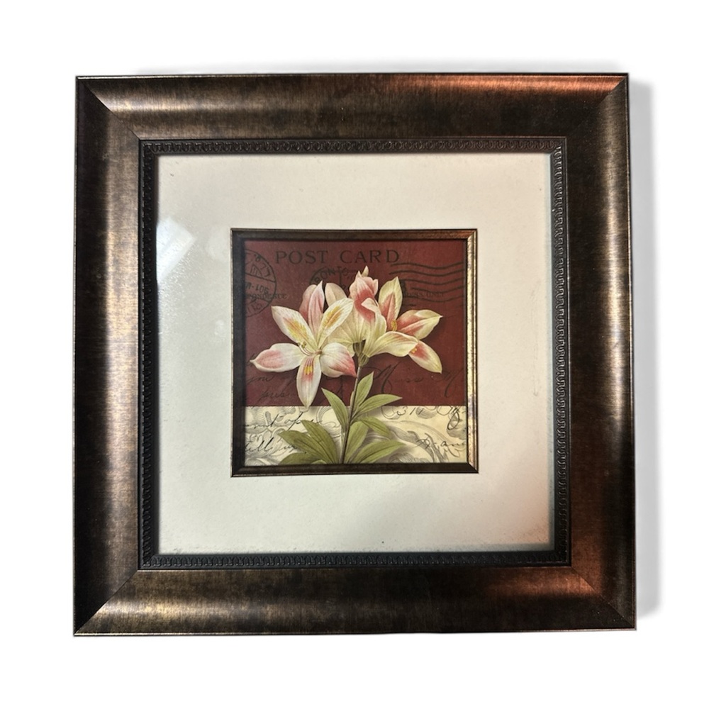 Floral Postcard Art in Bronze Frame